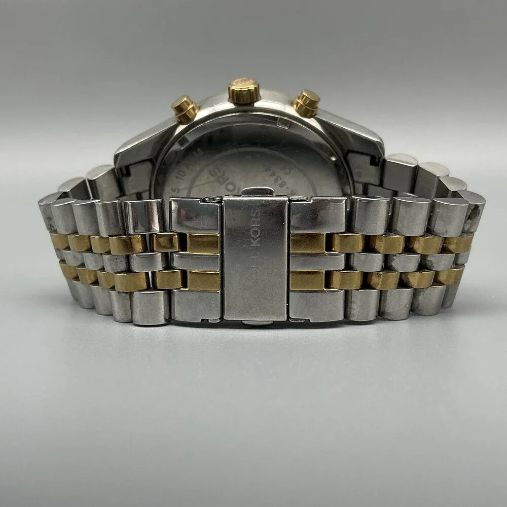 Michael Kors Lexington Women Watch 45mm Two Tone Chrono MK-8344 New Battery 6.5